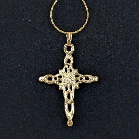 V. Swirling Rhinestone Cross Pendant Necklace - Picture 4 of 6